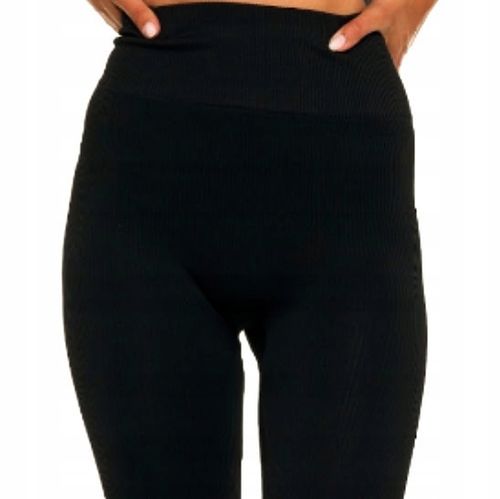 LEGGINSY z wysokim stanem spodnie z panelem czarne ELASTYCZNE 2/3XL na Arena.pl