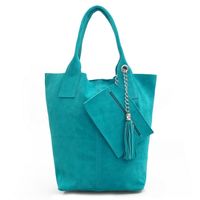 VERA PELLE torebka damska zamszowa worek shopper z suwakiem V146 turkusowa