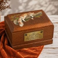 Drewniana urna kremacyjna z motywem kota rasy Maine Coon