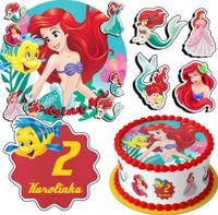 ZESTAW OPŁATEK NA TORT 30CM + 17 POSTACI - SYRENKA ARIEL + IMIĘ 24CM 26CM
