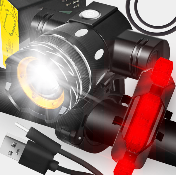 LAMPKA ROWEROWA T6 USB + TYŁ zdjęcie 1