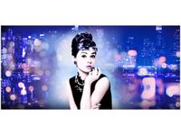 OBRAZ USTA AUDREY HEPBURN PANORAMA MIASTA NIEBIESKI