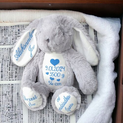 Króliczek metryczka prezent Chrzest przytulanka maskotka miś imię urodziny na Arena.pl