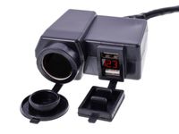 Ładowarka motocyklowa 2x USB 4.2A z woltomierzem i gniazdem zapalniczk