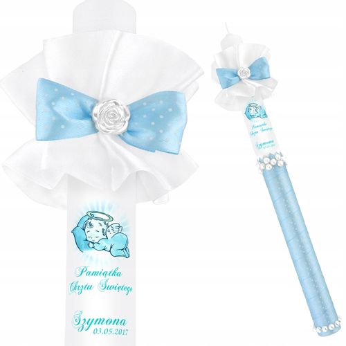 Świeca NA CHRZEST z ozdobami imię i data CHRZTU prezent na chrzest na Arena.pl