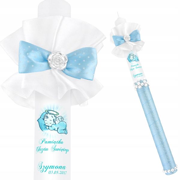 Świeca NA CHRZEST z ozdobami imię i data CHRZTU prezent na chrzest zdjęcie 7