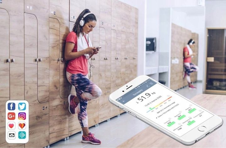 WAGA ŁAZIENKOWA ANALITYCZNA SMART APLIKACJA BLUETOTH SZKŁO + BATERIE GRATIS zdjęcie 9