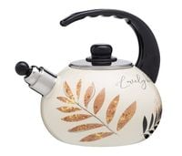 Czajnik emaliowany FIORELLO 2,2 l INDUKCJA napis Lovely kitchen kremowy beżowe czarne liście palmy