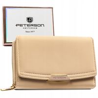 Portfel damski portmonetka beżowy RFID STOP poziomy na karty PETERSON