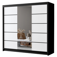 Szafa przesuwna PALERMO VI z lustrem 200cm - garderoba- CZARNY/BIAŁY