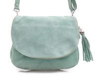 VERA PELLE torebka zamszowa listonoszka chlebak z paskiem V225 j.zielona