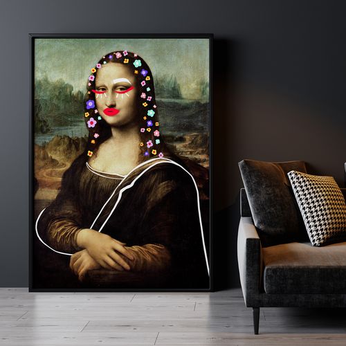 Plakat w ramie Mona Lisa w kwiatach 21x30 cm w czarnej ramie na Arena.pl
