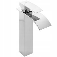 Bateria umywalkowa chromowana stojąca wysoka wodospad kaskada nablatowa