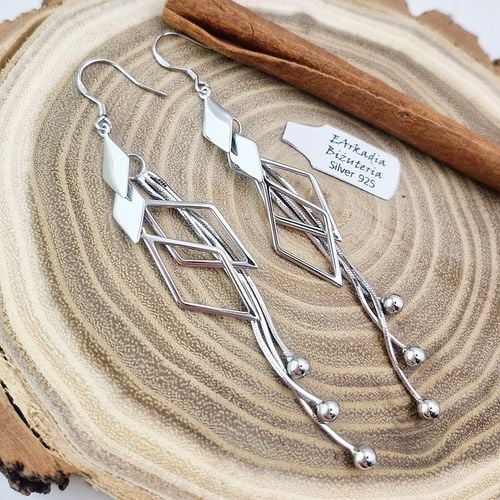 KOLCZYKI SREBRNE MOTYW GEOMETRYCZNY WISZĄCE DŁUGIE SREBRO 925 na Arena.pl