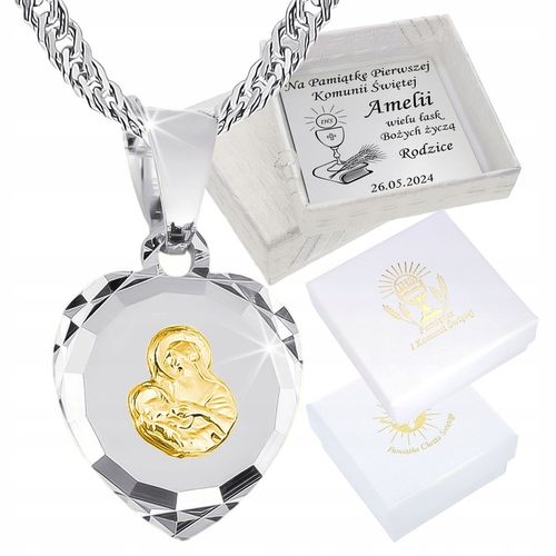 MEDALIK Komunijny Srebrny Łańcuszek SERCE Matka Boska do Komunii na Chrzest na Arena.pl