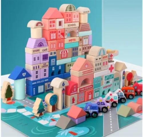 Drewniane Klocki Miasto Auta 115 Klocków + Puzzle na Arena.pl