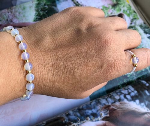 ELASTYCZNY PIERŚCIONEK KORALIKI OPAL na Arena.pl