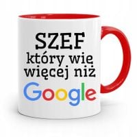 Kubek Czerwony Dla Szefa Wie Więcej Niz Google Z Nadrukiem Ze Zdjęciem