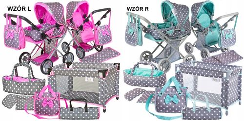 Wózek dla lalek spacerówka głeboki ZESTAW ŁÓŻECZKO POŚCIEL TORBA PRZEWIJAK na Arena.pl