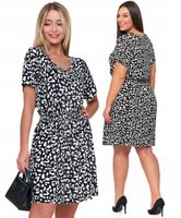 Krótka Sukienka Damska Do Kolan Modna Zwiewna Czarno Biała Panterka MORAJ L