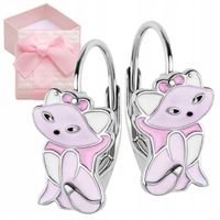 Kolczyki Srebrne Kotki Koty różowe Dla Dziewczynki Dzieci Angielski Prezent