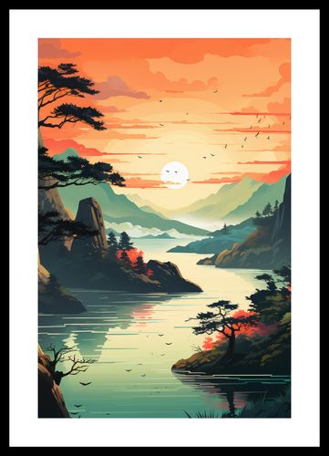 Plakat 30x45cm Zachodzące Słońce nad Spokojnym Jeziorem na Arena.pl
