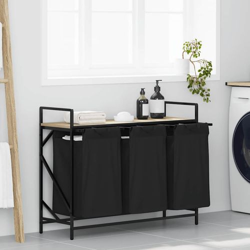 Kosz na pranie 3 przegrody z półką, dąb sonoma na Arena.pl