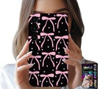 ETUI DO SAMSUNG GALAXY A34 5G - CZARNO RÓŻOWE WSTĄŻKI KOKARDKI WSTĄŻKA