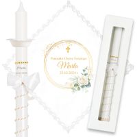 Zestaw Do Chrztu Na Chrzest Świeca Szatka Pudełko Okapnik Glamour