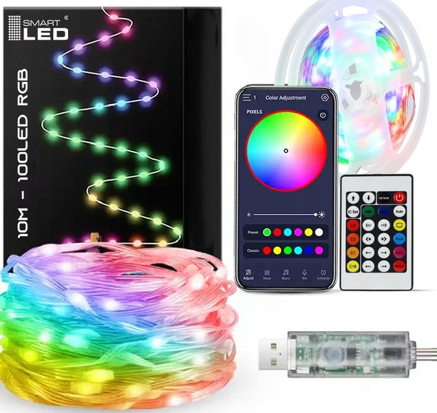 Lampki choinkowe łańcuch świetlny LED 10M 100LED RGB Aplikacja pilot zdjęcie 7
