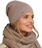 Jesienna CZAPKA damska nakrycie głowy polski producent latte gładka V3