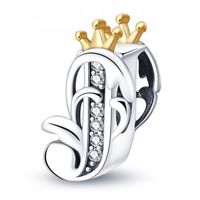 Zawieszka SREBRO 925 Charms Koralik Korona Litera J