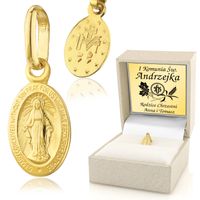 ZŁOTY MEDALIK 585 PREZENT NA KOMUNIĘ PAMIĄTKA KOMUNII GRAWER