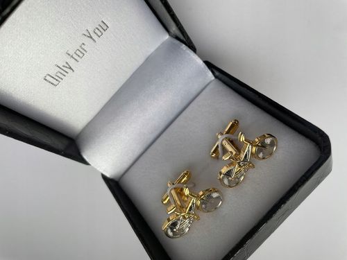 Spinki do mankietów EXC Srebrny Rower Pozłacany w Szkatułce Etui na Prezent na Arena.pl