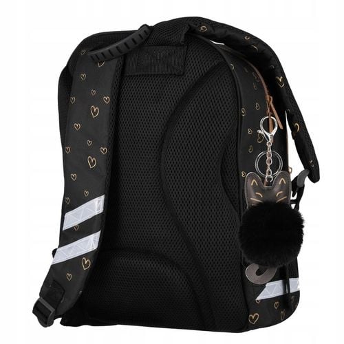 PLECAK TORNISTER SZKOLNY DLA DZIEWCZYNKI CZARNY ZŁOTY KOT KOTEK KLASA 1 3 na Arena.pl