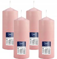 ZESTAW 4 ŚWIEC STOŁOWYCH WALEC KLASYCZNA ŚWIECZKA 15cm 48h JASNY RÓŻ