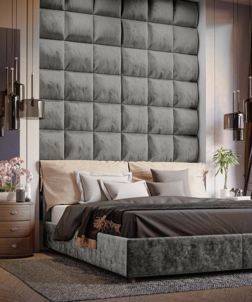 PANELE TAPICEROWANE ŚCIENNE SZARE WEZGŁOWIE 3D 30cm x 30cm zdjęcie 4