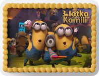 PROSTOKĄTNY OPŁATEK NA TORT A4 20x29CM - MINIONKI BAJKA + IMIĘ