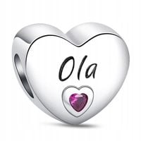 Zawieszka SREBRO 925 Charms Koralik Serce Imię Ola Aleksandra