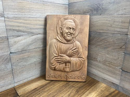 Płaskorzeźba Ojciec Pio obraz drewniany do powieszenia 30cm na Arena.pl
