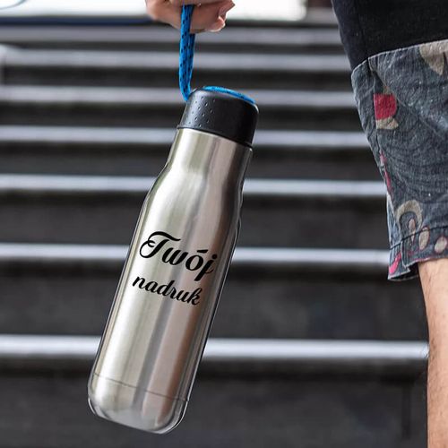 Butelka termiczna 500 ml z Twoim nadrukiem - srebrna z uchwytem z linki na Arena.pl
