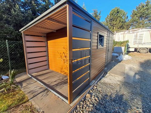 Schowek - domek ogrodowy 4x2,5m + wiata 1m brama okno dach TS1102 na Arena.pl