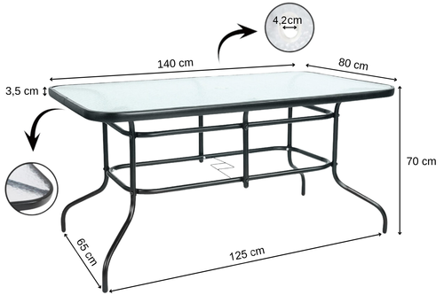 Stół ogrodowy szklany metalowy duży 140x80 cm na Arena.pl