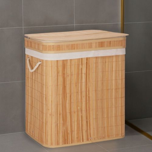 KOSZ BAMBUSOWY NA PRANIE BIELIZNĘ DWUKOMOROWY Z POKRYWĄ POJEMNIK DUŻY 100L na Arena.pl