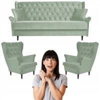 Skandynawski zestaw wypoczynkowy sofa 2 fotele Gaja ZIELONY