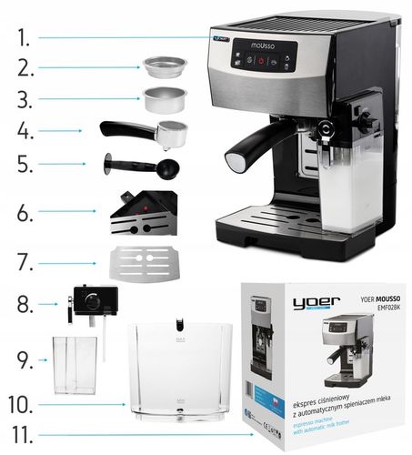 Ekspres do kawy Ciśnieniowy Automatyczny Yoer INOX 20bar + Spieniacz Mleka na Arena.pl