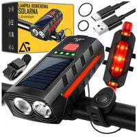 LAMPKA ROWEROWA SOLARNA LED NA KIEROWNICĘ ZESTAW PRZÓD TYŁ GŁOŚNY
