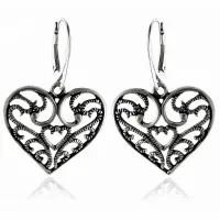 WISZĄCE AŻUROWE KOLCZYKI SREBRNE SERCA SERDUSZKA