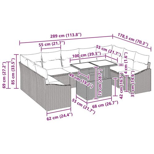 Zestaw Sof na Ogród 10 pcs Jasnoszary 100 x 55 x 73 cm na Arena.pl