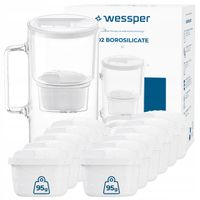 Dzbanek filtrujący szklany Wessper D2 BOROSILICATE 3l + 12x filtr wody